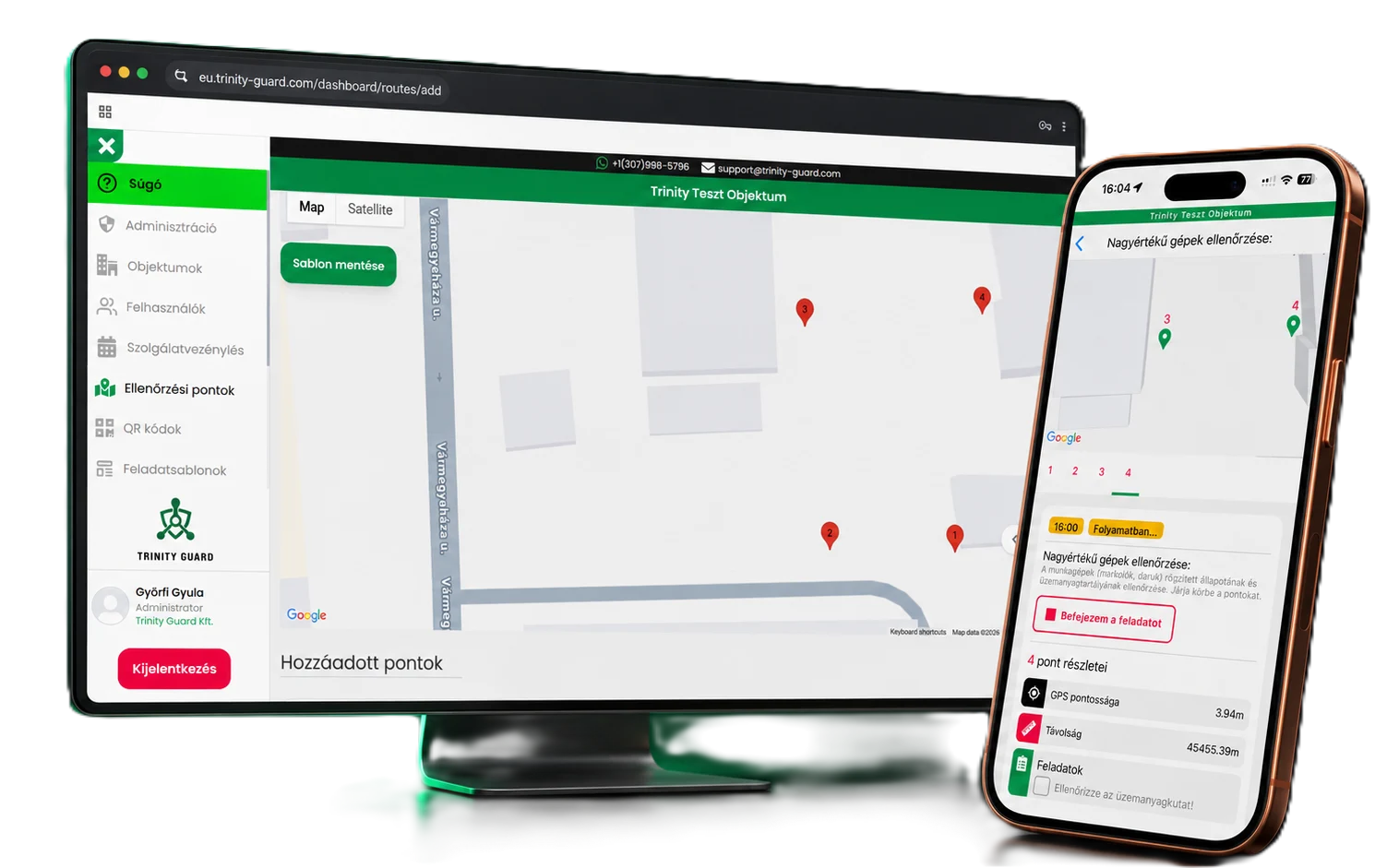 Őrjárat ellenőrző rendszer GPS-szel és QR-kóddal Trinity Guard digitális vagyonvédelmi megoldással