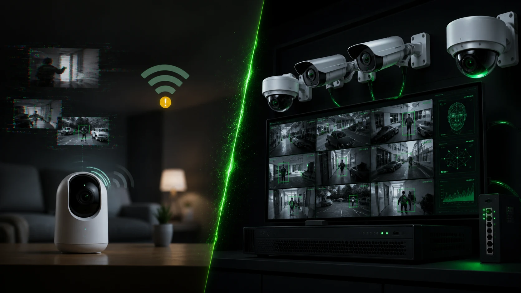 Olcsó WiFi kamera és professzionális AI támogatott NVR biztonsági kamerarendszer összehasonlítása