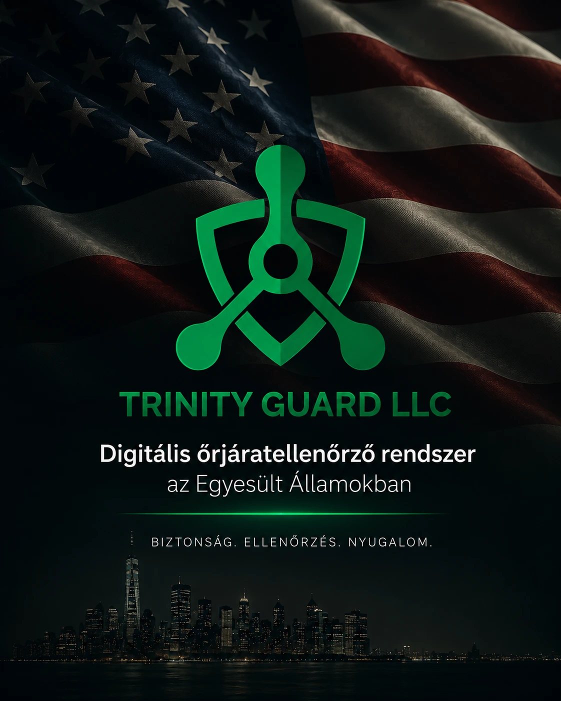 Trinity Guard LLC digitális őrjáratellenőrző rendszer az Egyesült Államokban USA zászló háttérrel