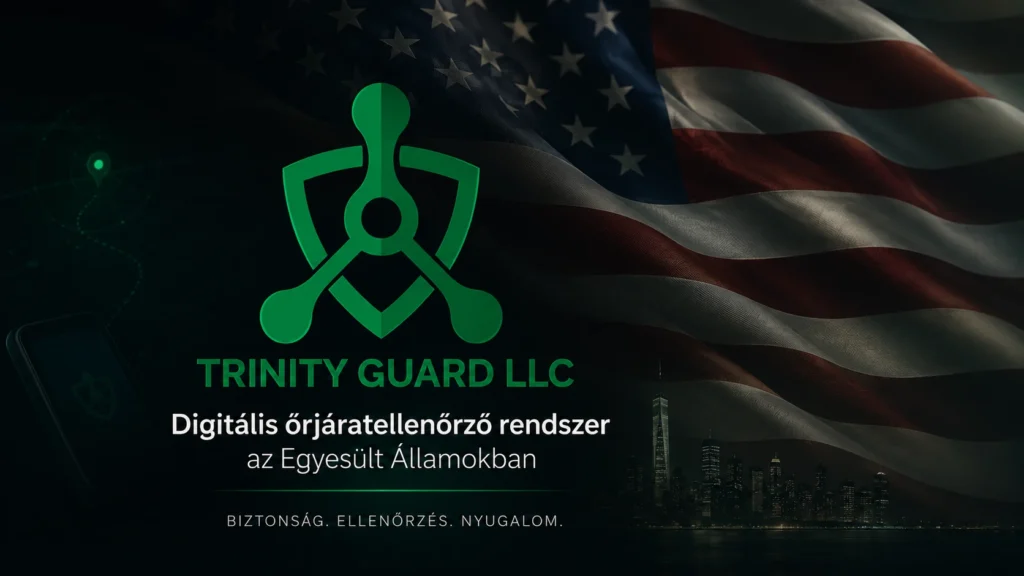 Trinity Guard LLC digitális őrjáratellenőrző rendszer az Egyesült Államokban USA zászló háttérrel